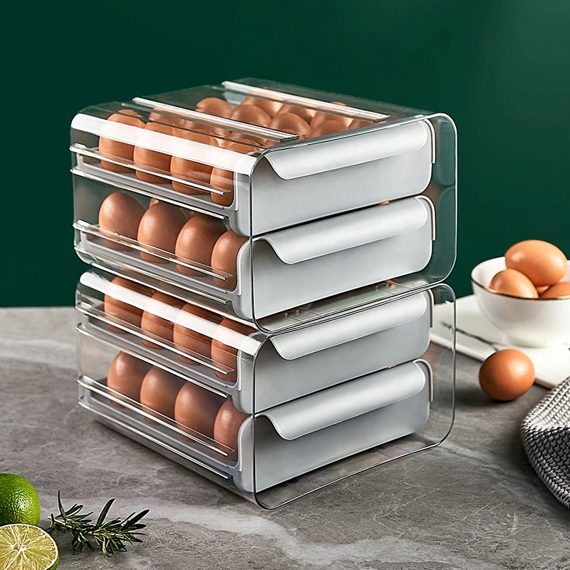 Kitchen Drawer Type Transparent Double Layer 32 Grid Egg Box