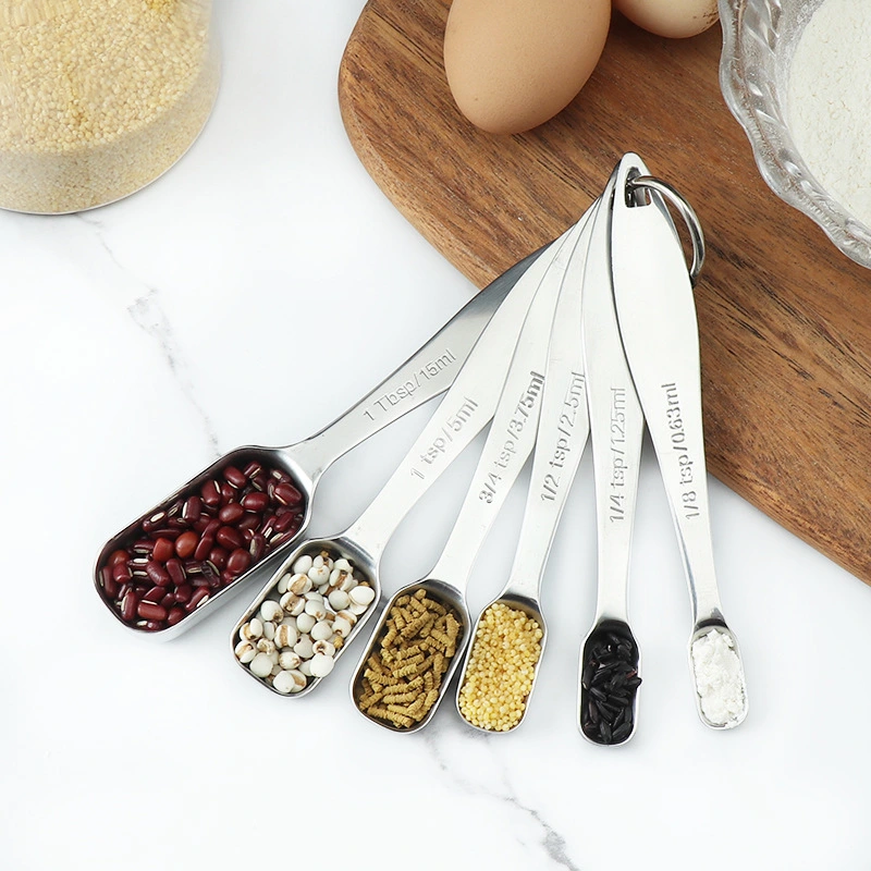 Square Measuring Spoon 6-piece Set With Scale Baking Measuring Spoon Set Stainless Steel Cooking Spoon