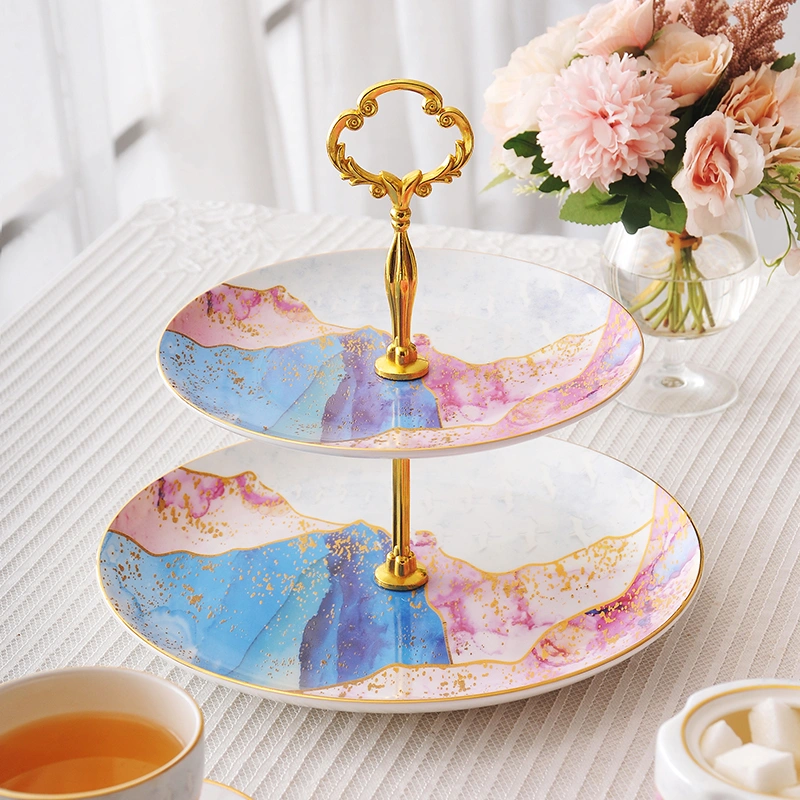 Bone China Double Dessert Plate Afternoon Tea Snack Stand