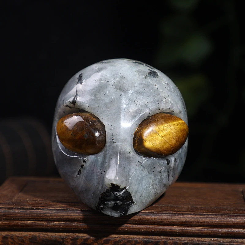 Natural Labradorite Skull Head Office Decoration Crafts