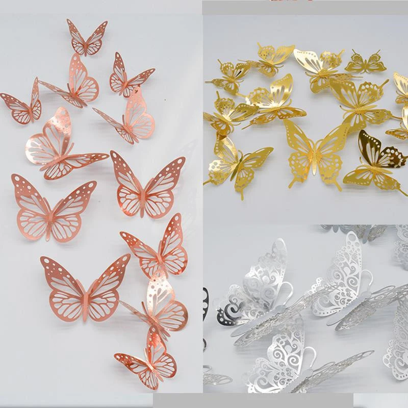 3D Simulation Metal Texture Hollow Paper Art Butterfly Wall Sticker