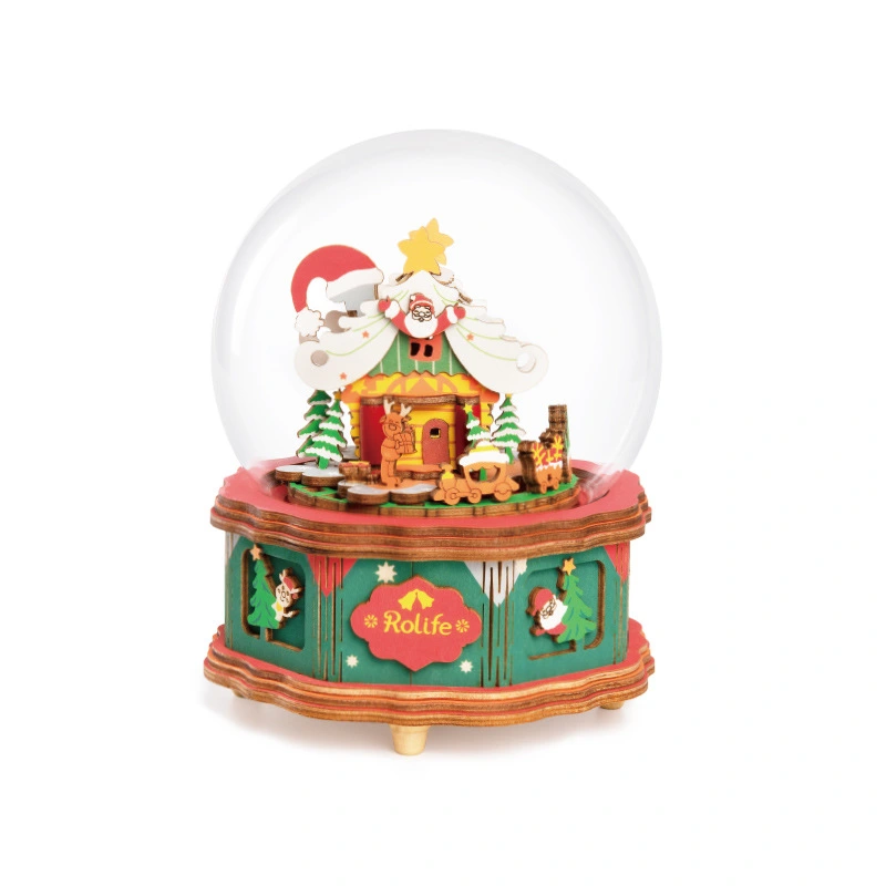 Ruotai Music Box Christmas Town Wooden Hand-Assembled DIY Music Creative Holiday Gift Toys