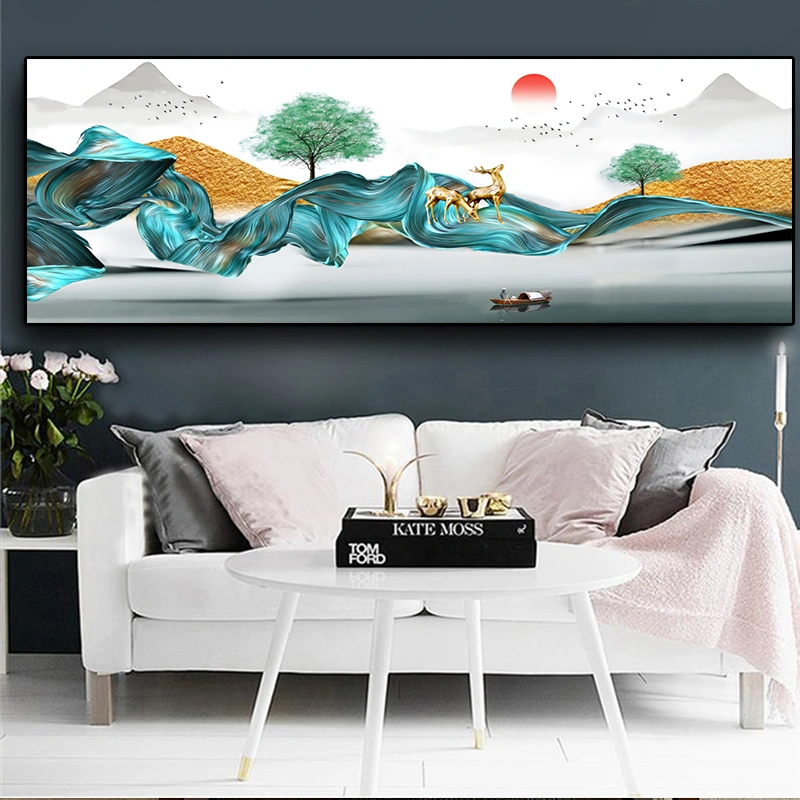 Abstract Green Line Sunrise Landscape Art Poster And Print Canvas Painting