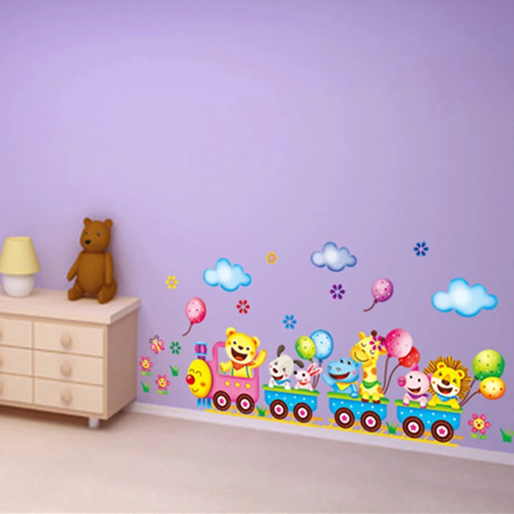 Children's Room Wall Stickers Small Animal Train White Cloud Cartoon Cute PVC Wall Stickers