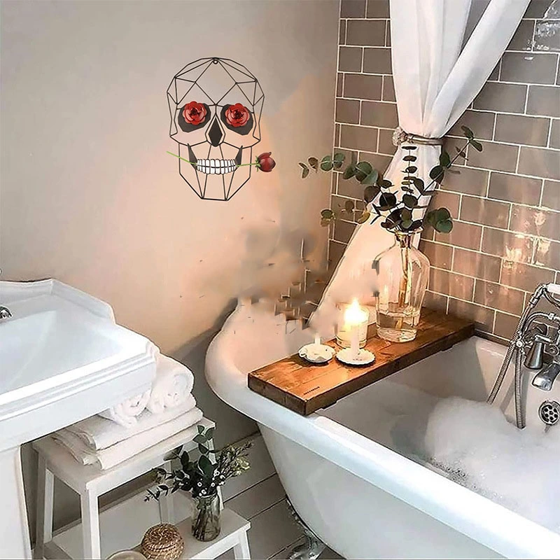 Modern 3D Wrought Iron Skull Rose Wall Art Decoration Halloween Decoration Creative Wall Art Sculpture For Home Party