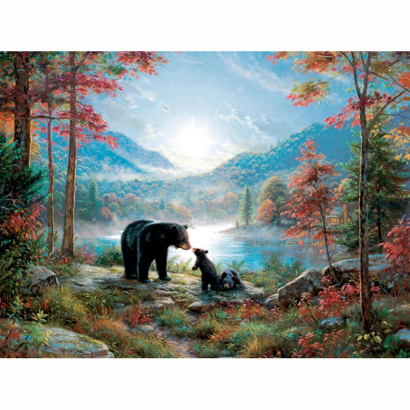 Explosion Style Black Bear Mother And Child Cross Stitch Masonry Sticker Diamond Painting