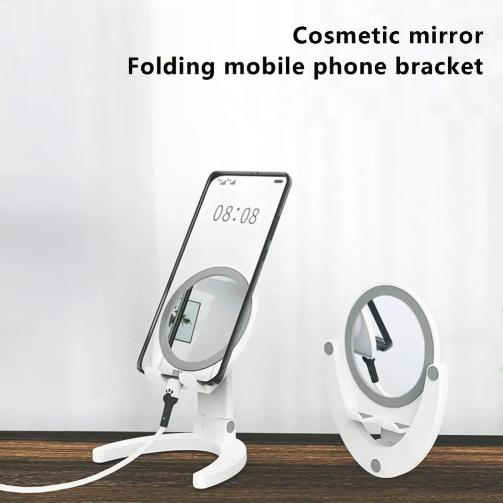 Portable Phone Holder Stand Desk Tablet With Mirror Mobile Phone Bracket With Mirror Foldable Phone Holder