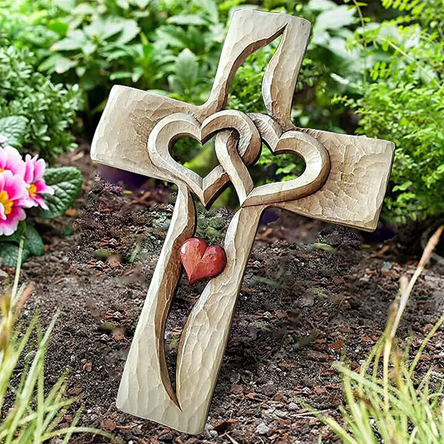Carved Wooden Cross Intertwined Hearts Acrylic Love Cross Ornaments