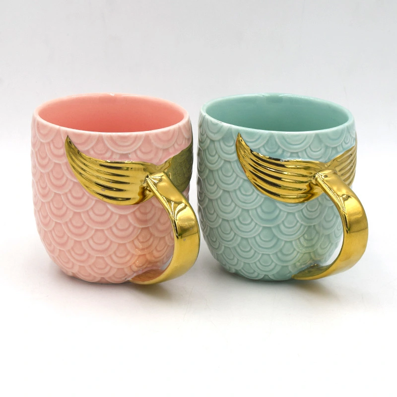 Mermaid Tail Handle Mug Pearl Glazed Gold