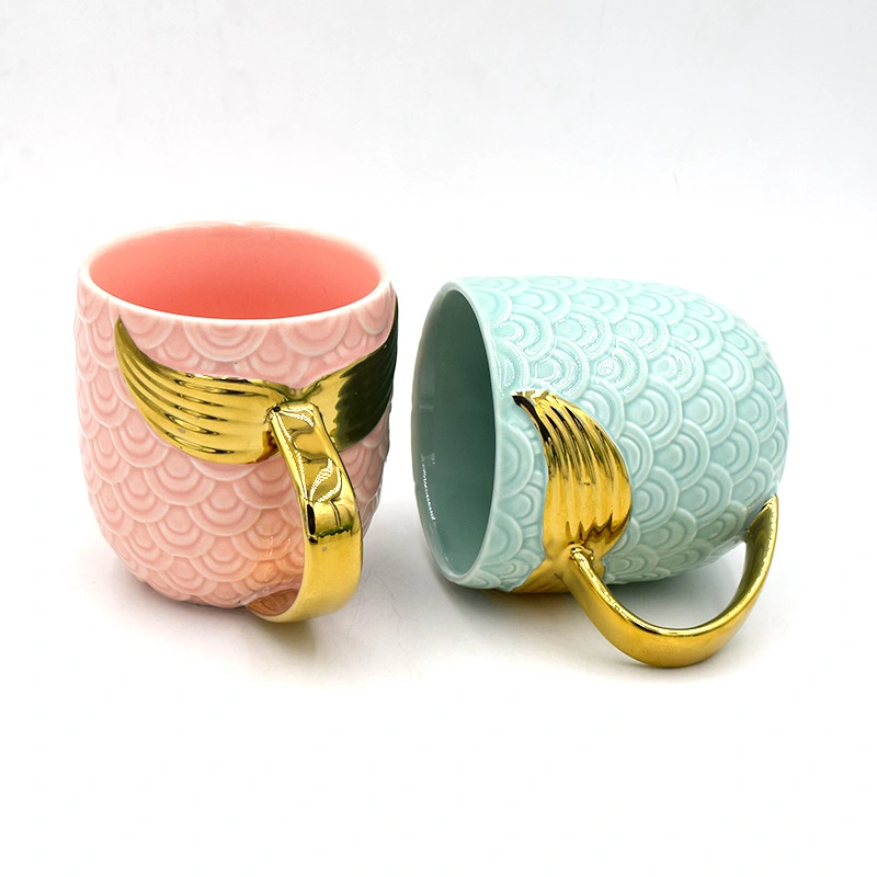 Mermaid Tail Handle Mug Pearl Glazed Gold