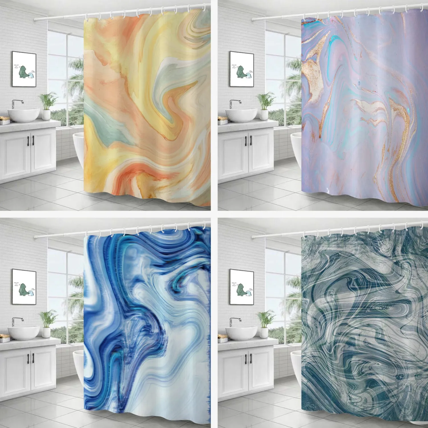 Marble Shower Curtain Digital Punch-free Printing