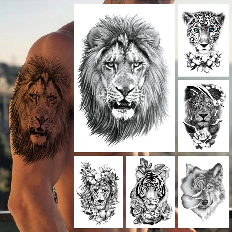 Animal Half-arm Lion Tiger Leopard Wolf Head Water Transfer Tattoo Sticker