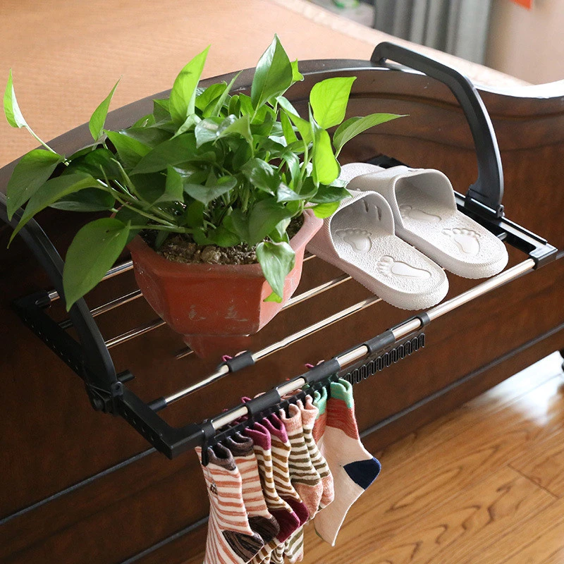 Stainless Steel Balcony Drying Rack Shoe Rack Portable Window Frame Hanger