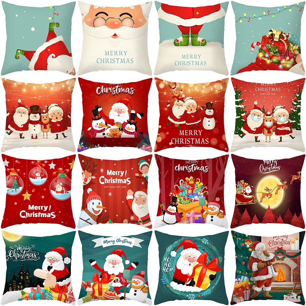 Christmas Cartoon Pillowcase Living Room Bedroom Sofa Pillow Peach Skin Printing Pillow