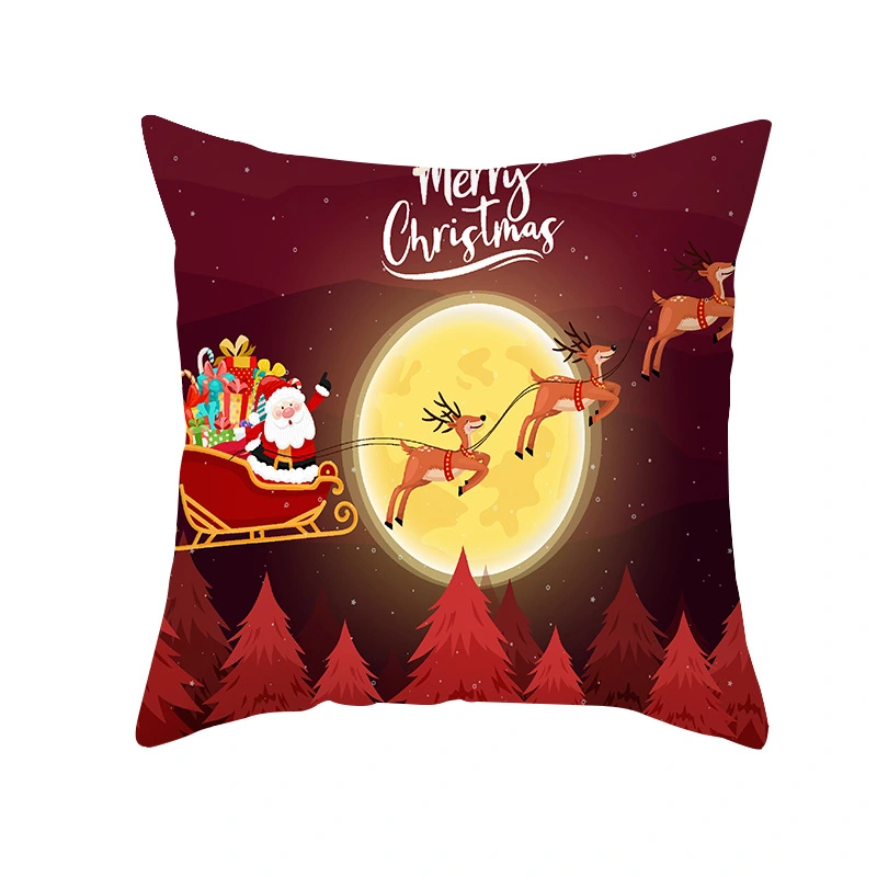 Christmas Cartoon Pillowcase Living Room Bedroom Sofa Pillow Peach Skin Printing Pillow