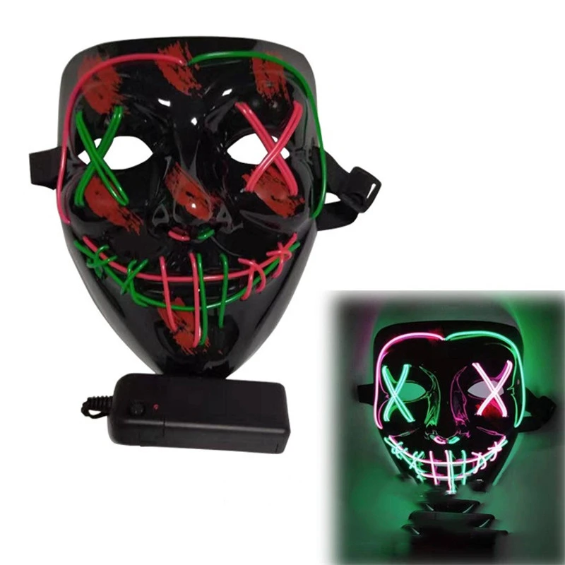 Glowing Mask Blue And Purple Left And Right Cross Two-color Halloween Props