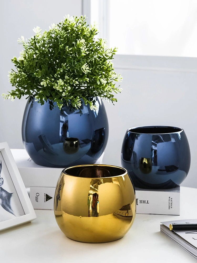 Nordic Minimalist Style Electroplating Ceramic Flowerpot