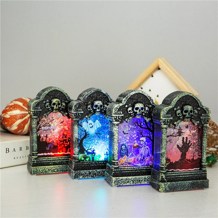 Halloween Luminous Scary Tombstone Shape Glowing LED Night Light Desktop Ornaments Resin Statue Halloween Decoration Scary Props