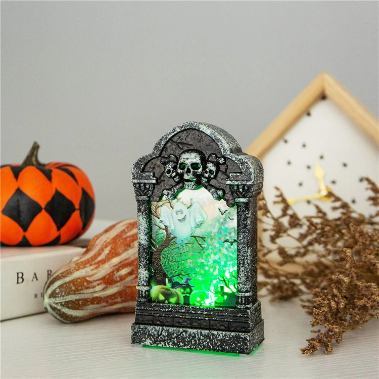 Halloween Luminous Scary Tombstone Shape Glowing LED Night Light Desktop Ornaments Resin Statue Halloween Decoration Scary Props