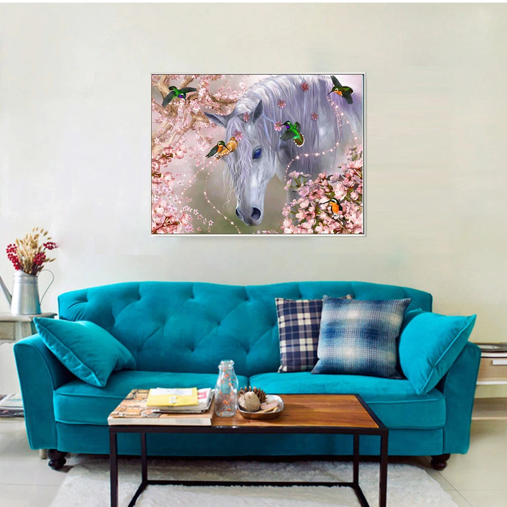 Diamond Painting Square Round Landscape Diamond Mosaic Horse Bird Rhinestone Picture Full Show Diamond Art