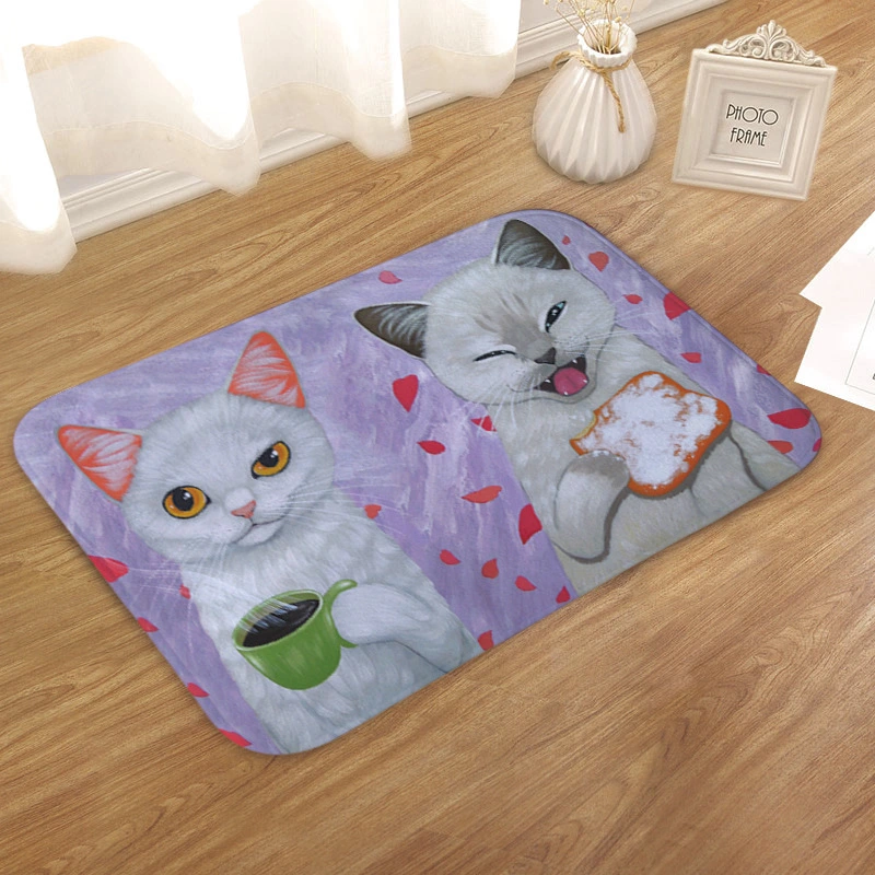 Cartoon Cat Carpet Flannel Bathroom Kitchen Creative Door Mat PVC Non-slip Mat