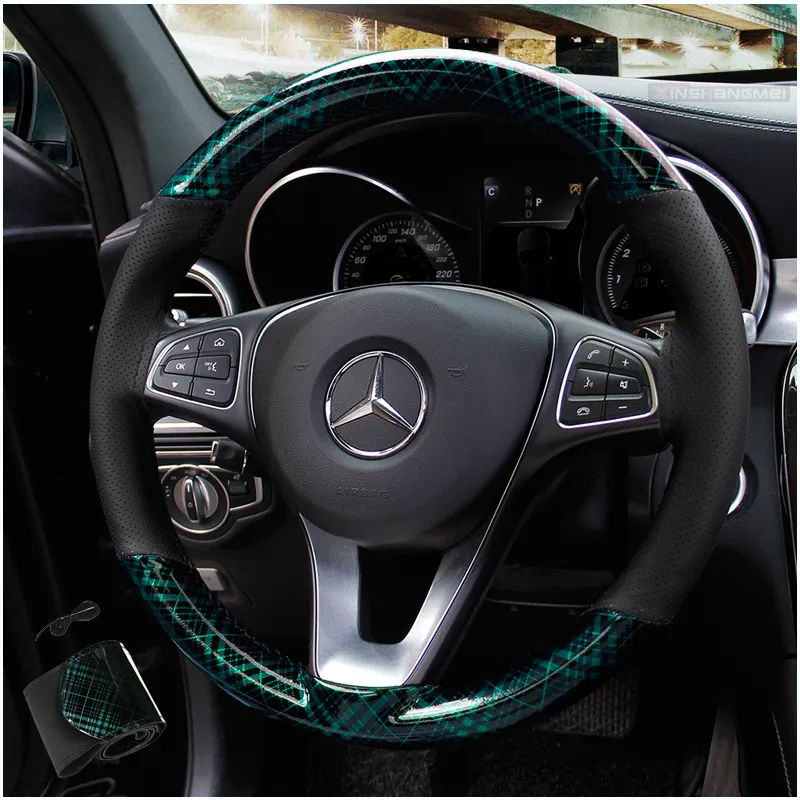 Hand-stitched Steering Wheel Cover, Square Grid, Wear-resistant And Breathable