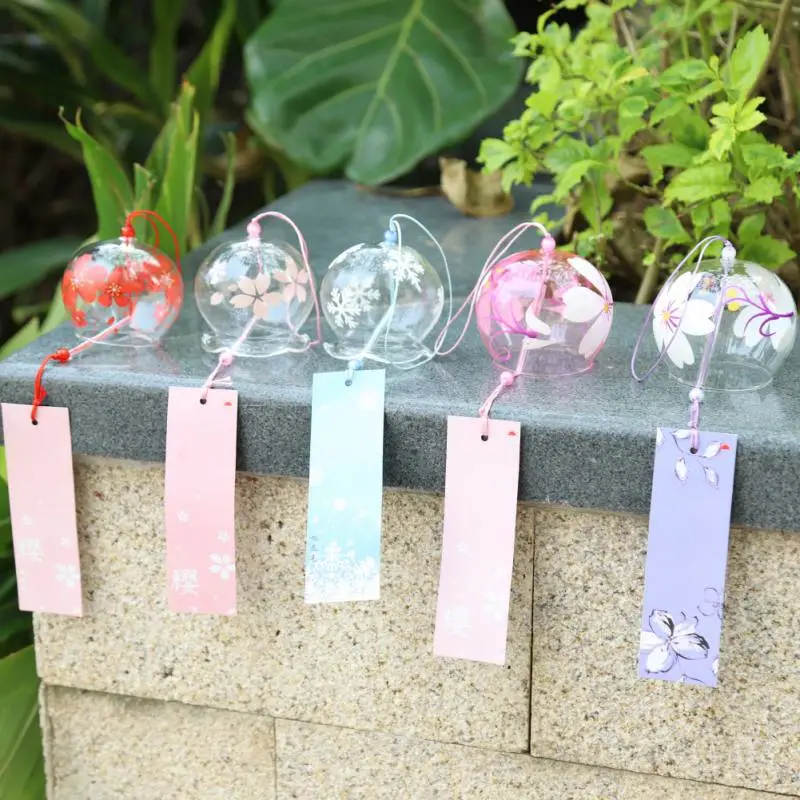 Handmade Glass Wind Chimes Hand-painted Cherry Blossom Wind Chimes Creative Home Decoration