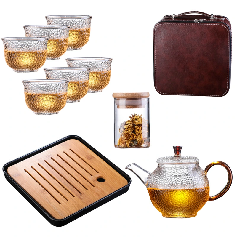 Hammer Pattern Travel Tea Set Heat-Resistant Glass Teapot