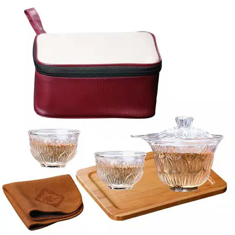 Heat-Resistant Glass Cover Bowl Travel Tea Set