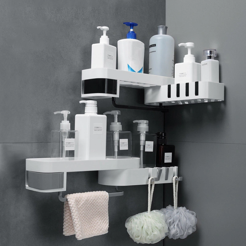 Bathroom Kitchen Corner Shelf Creative Double-layer Dtorage Rack Multi-function Storage Shelf Seamless Wall-mounted