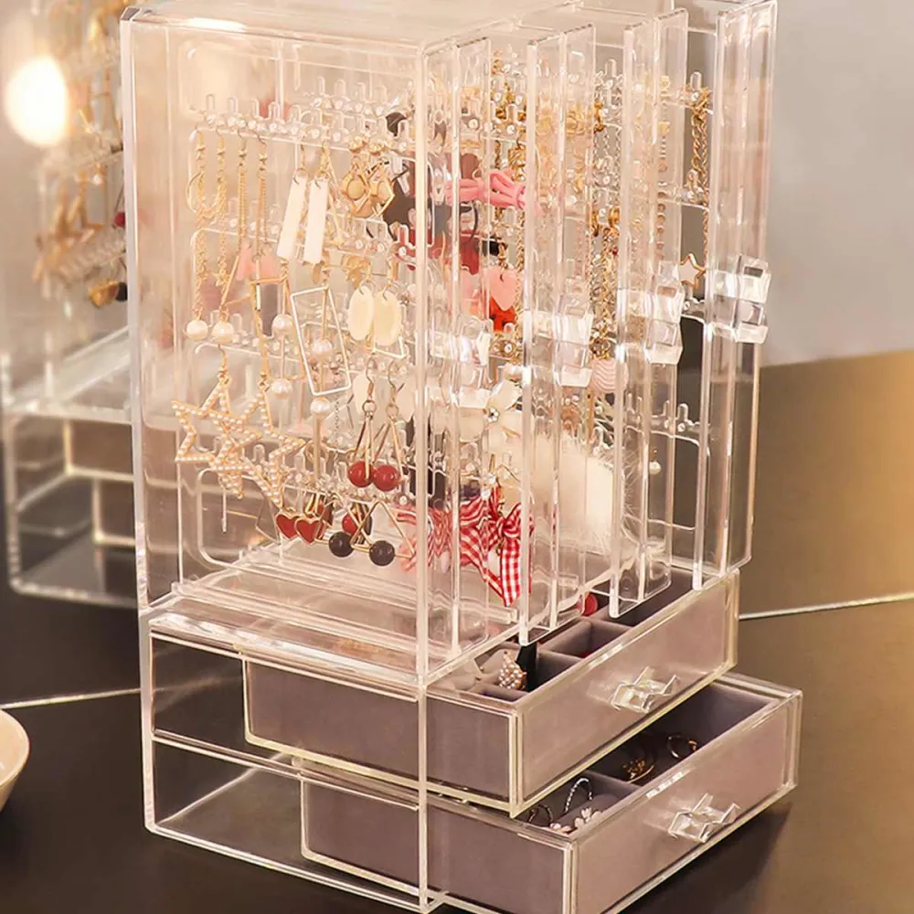 Acrylic Transparent Earrings, Multi-layer Display Stand, Dustproof Drawer Storage Type