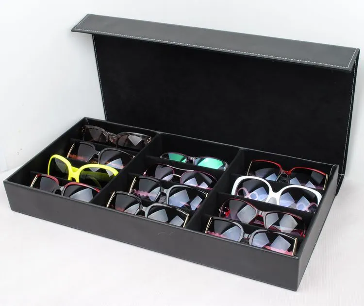 High-end Glasses Storage Box Grid PU Leather Sunglasses Display Box Glasses Display Stand Black