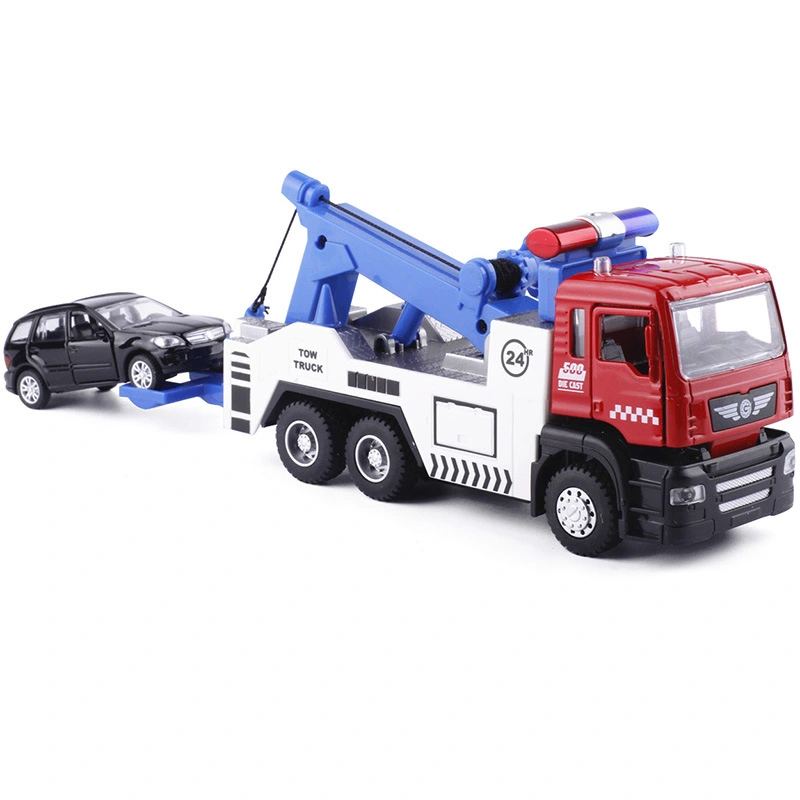 Flatbed Container Traffic Rescue Trailer Simulation Pull Back Alloy Car Model