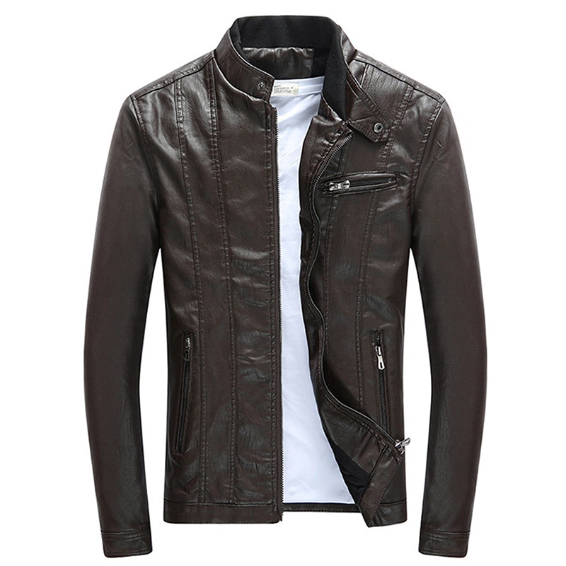 Men PU Jackets Slim Motorcycle Biker Faux Leather Coats