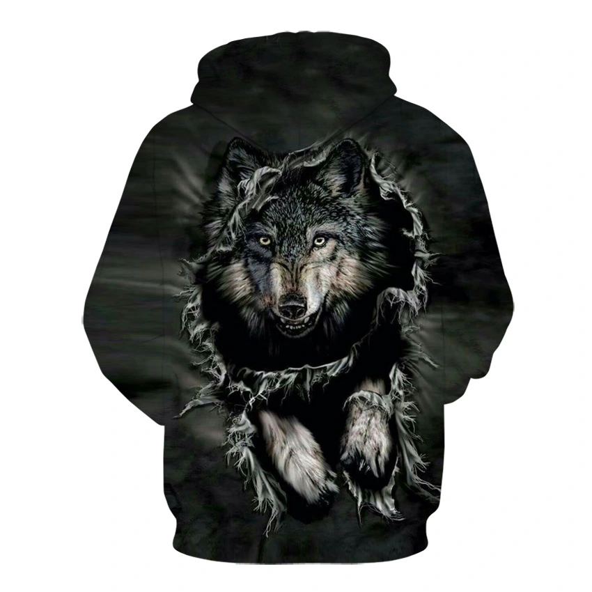 New Style Hoodie European And American Fashion Black Wolf Digital Printing