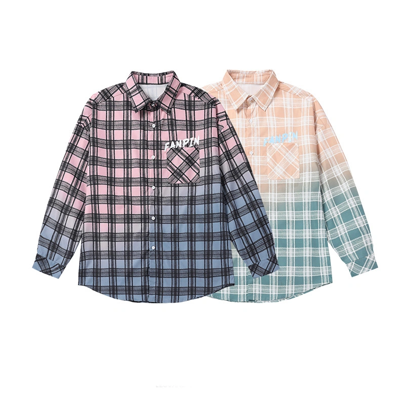 Colorblock Casual Lapel Men's Plaid Printed Shirt