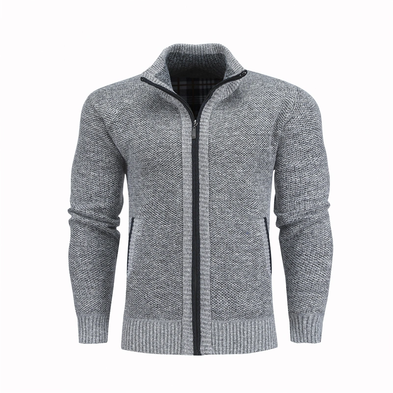 Men Slim Sweaters Stand Collar Fit Zipper Men Solid Cotton Thick Warm Sweater
