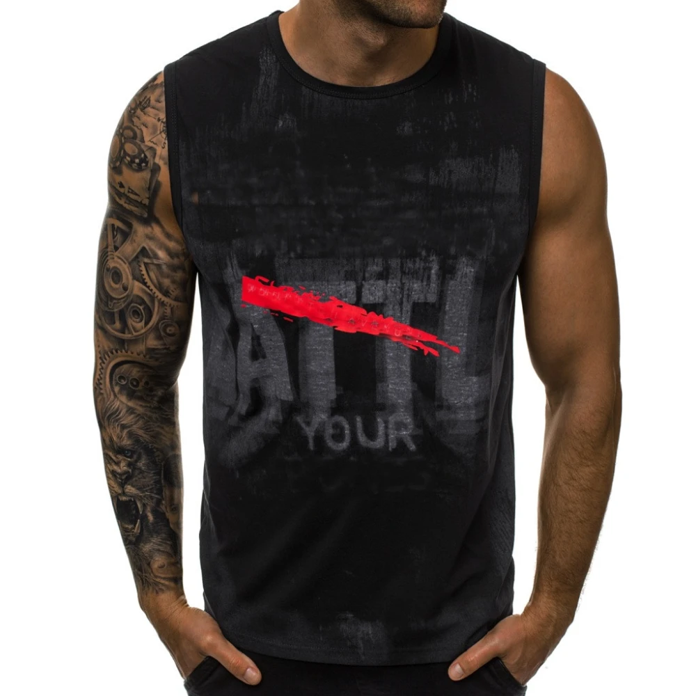 Letter Printing Sports Striped Vest Big Split Stitching Men's Vest Gym Men's Vest