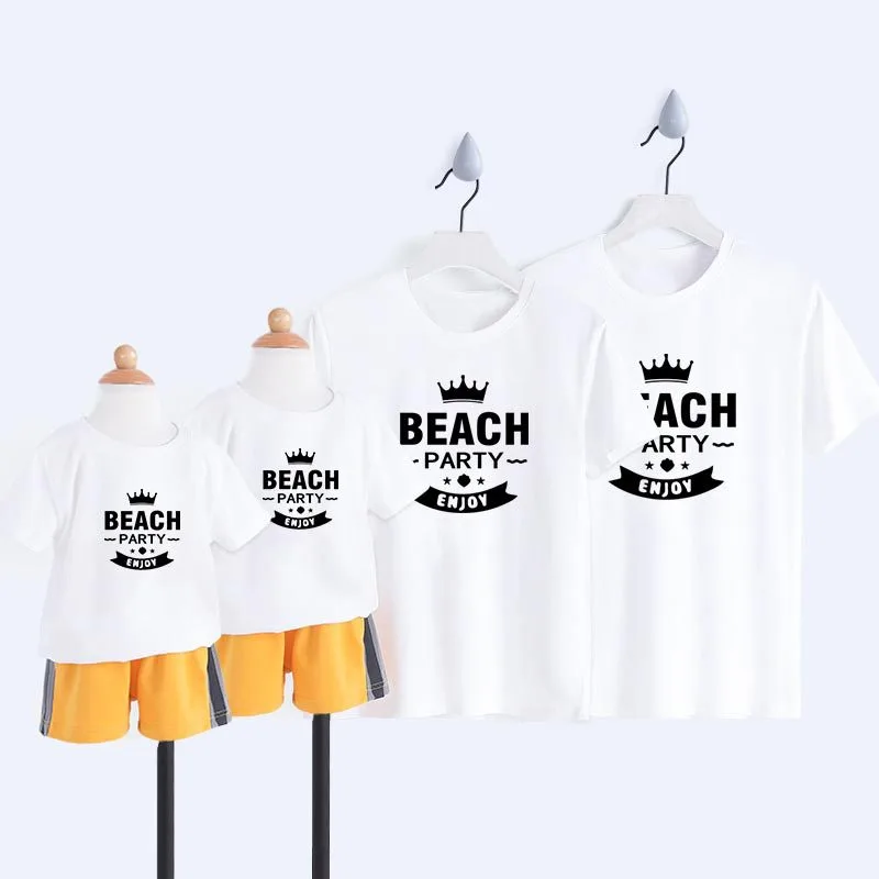 Round Neck T-Shirt Parent-Child Crown Letter Printing Loose Casual Short Sleeves