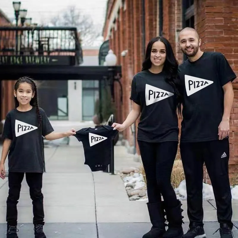 European And American Pizza Cartoon Printing Family Of Three Parent-Child Short-Sleeved T-Shirts