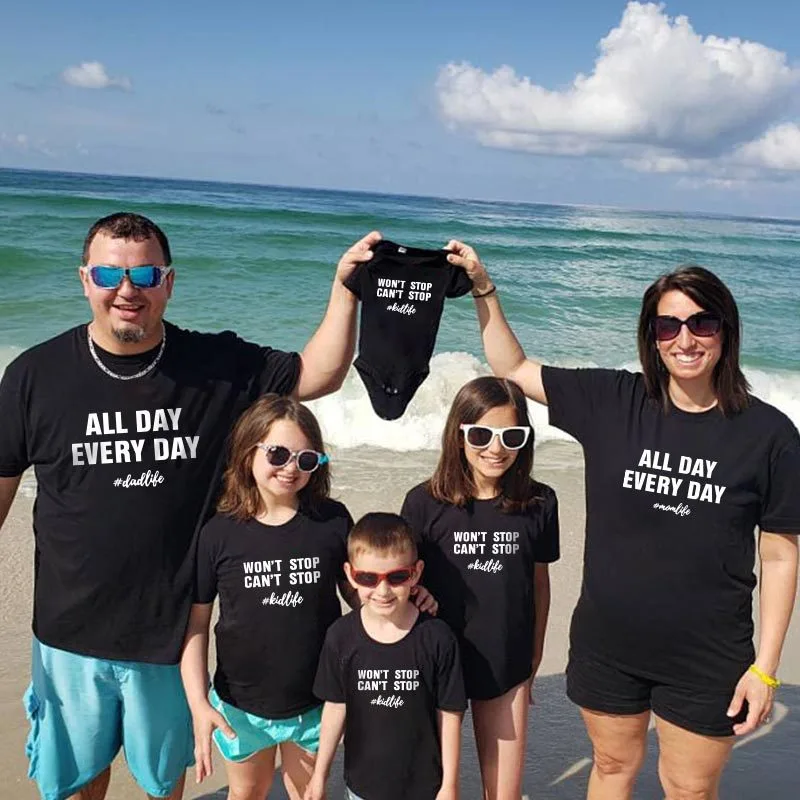 Popular Family Of Three Short-Sleeved Round Neck T-Shirts With Simple Letter Printing