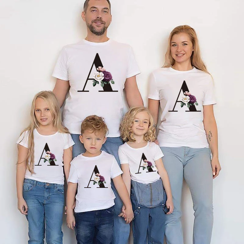 Parent-Child Summer New Style 26 Letters Printing Loose Casual Round Neck Top
