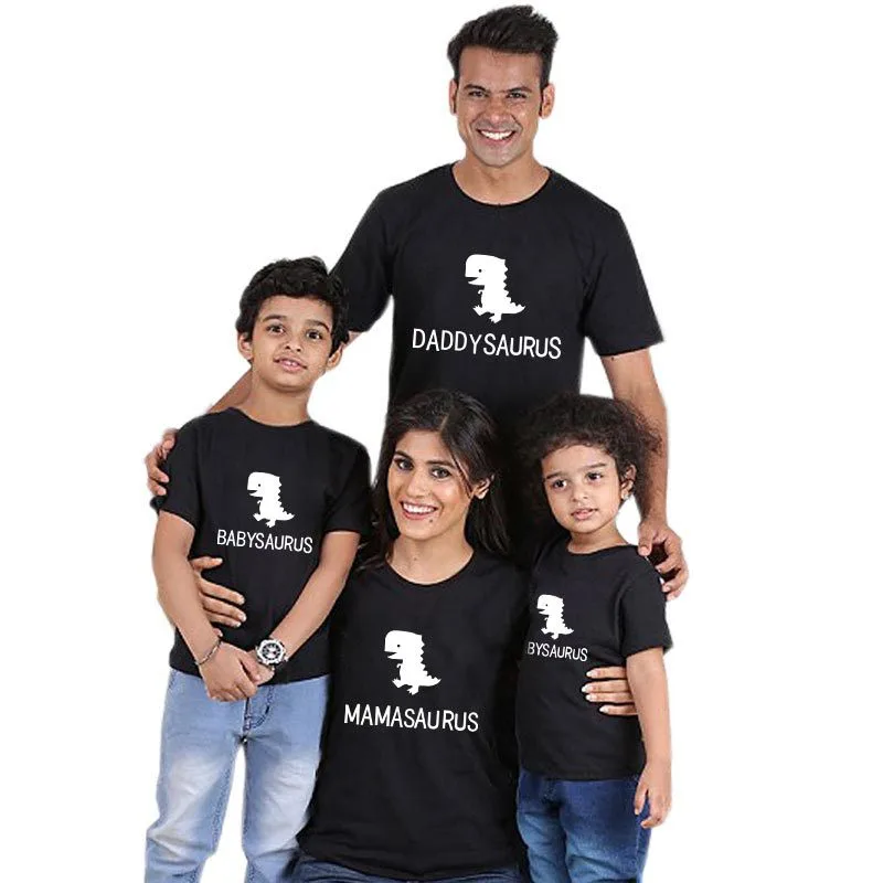 Short-Sleeved T-Shirt For A Family Of Three Little Dinosaurs In Europe And America