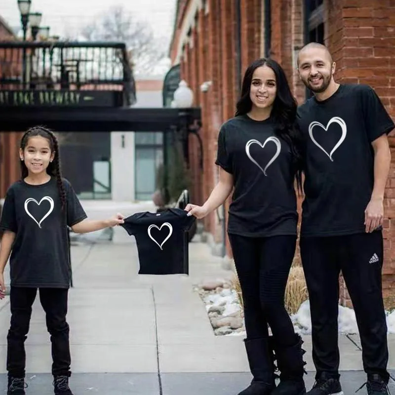 Parent-Child Clothing Line Simple Love Printing T-Shirt Loose Casual Warm Short Sleeves