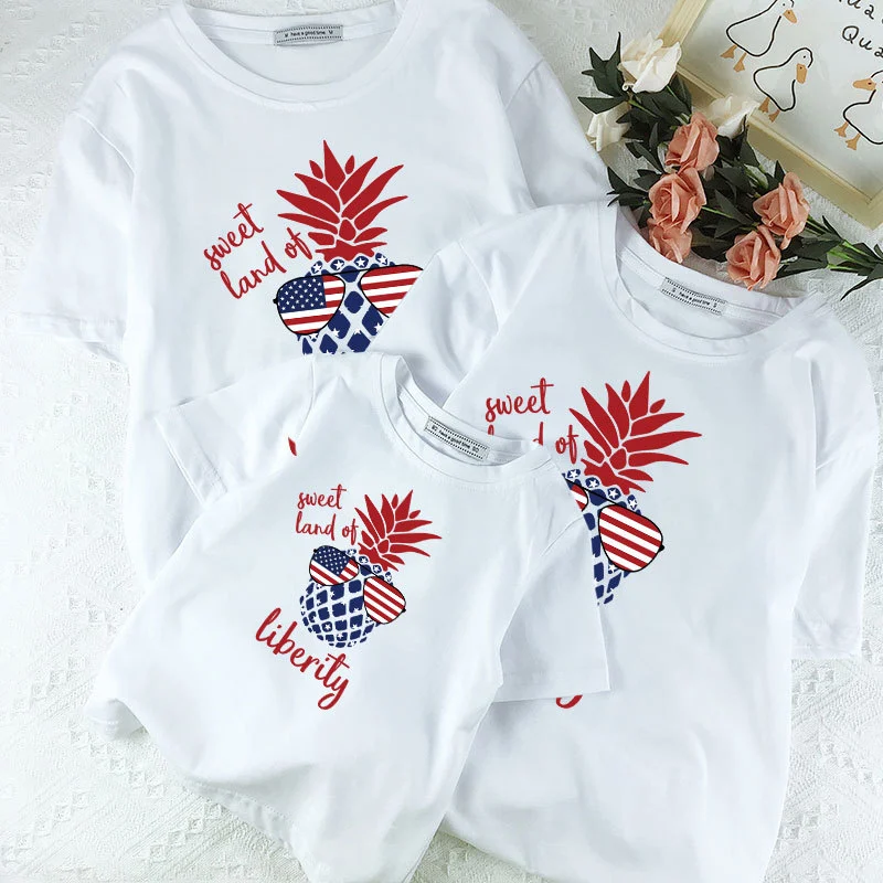 European And American Family Wear Color Creative Fun Printing Fun Parent-Child Short Sleeves