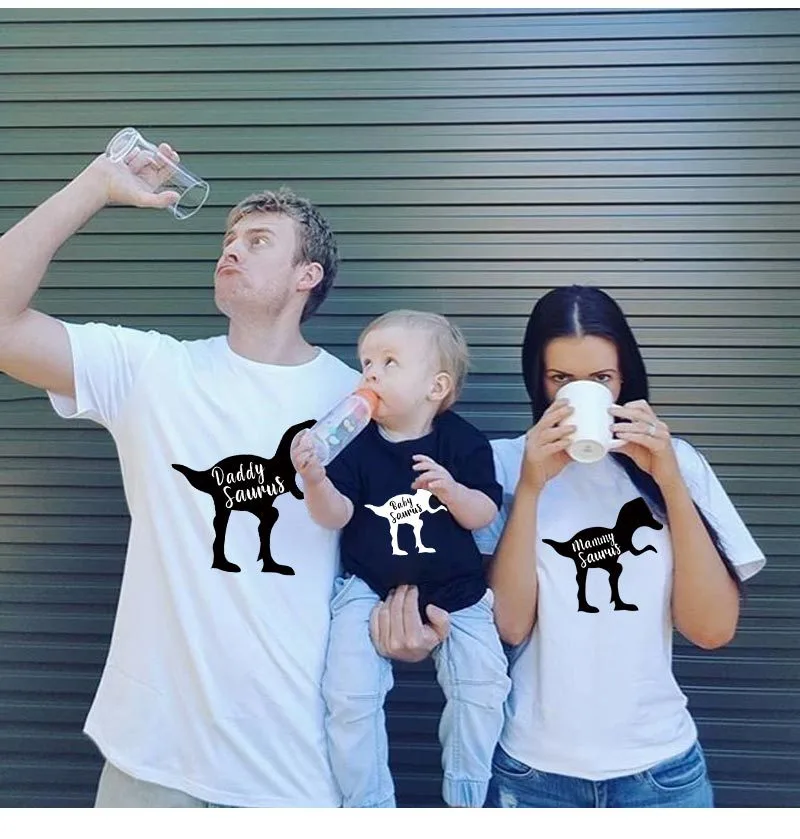 Summer New Slim Fashion Cartoon Dinosaur Print Parent-Child Short-Sleeved T-Shirt