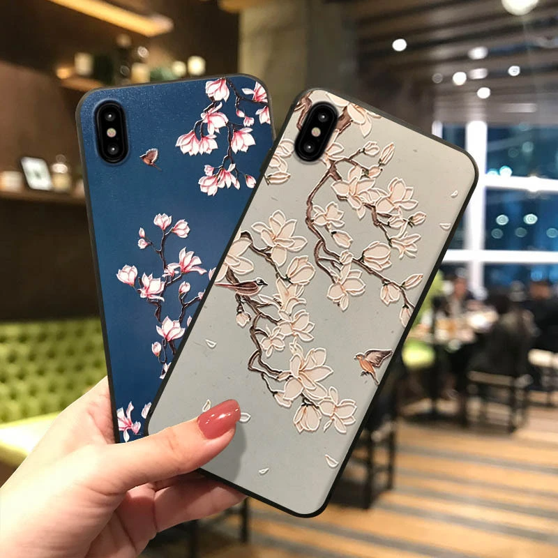 Compatible with Apple , Suitable For XS All-inclusive Apple 11pro Painted Embossed Flower Phone Case