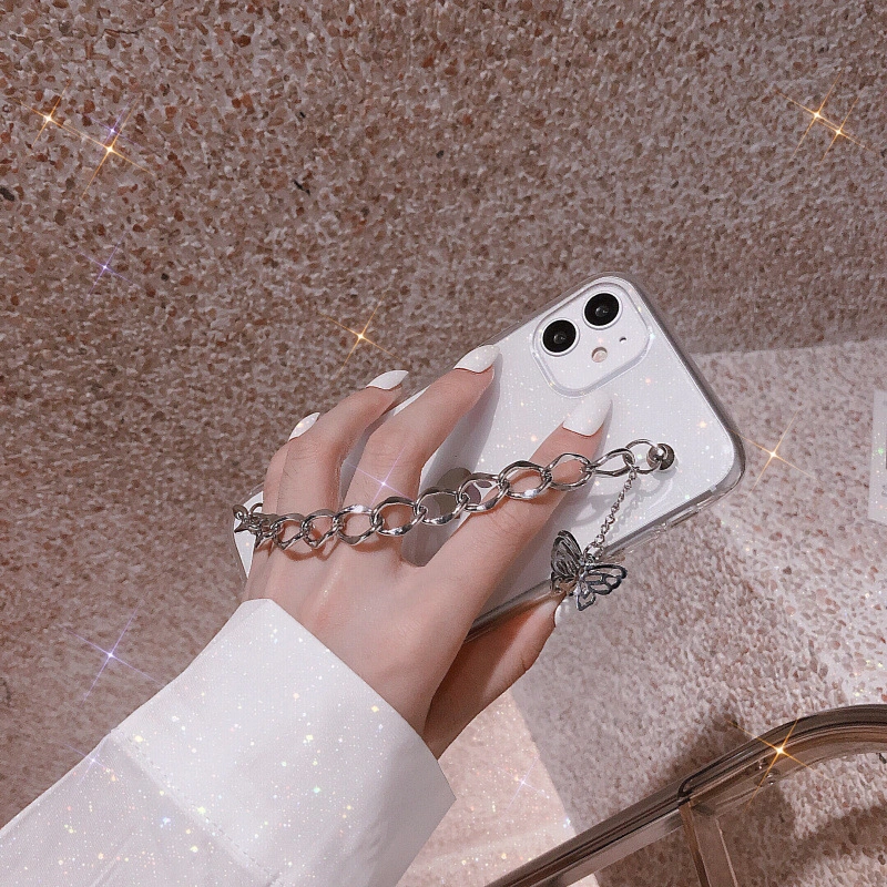 Compatible with Apple , Korean Metal Butterfly Chain For Mobile Phone Case Transparent