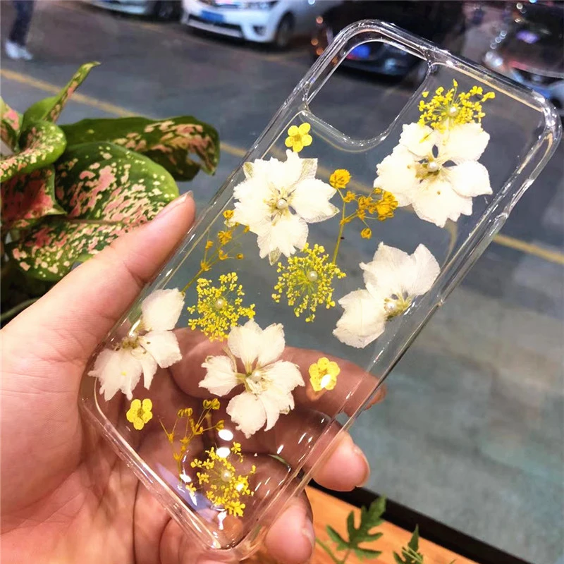 Epoxy Pearl Real Flower Phone Case