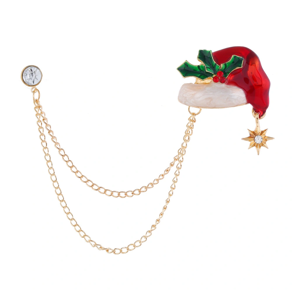 Cartoon Christmas Hat With Diamond Double-layer Chain Brooch